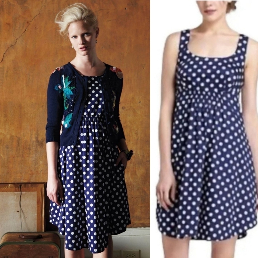 Anthropologie - Vanessa Virginia Dixie Dot Navy Blue and White Polka-dot Dress‎